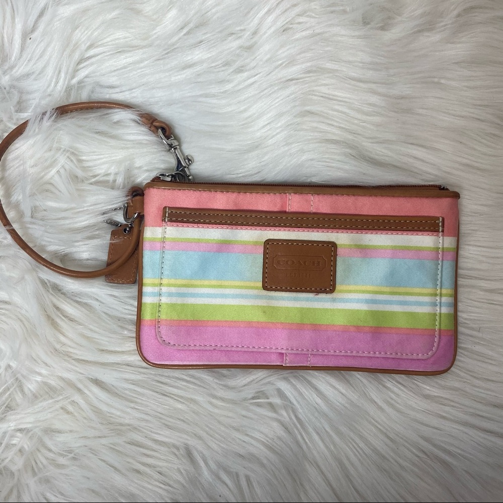 Coach colorful striped wristlet